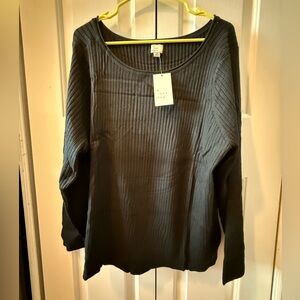 A New Day  Black Ribbed Long Sleeve Top Size 4X